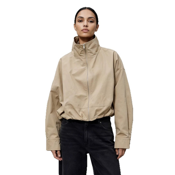 Women's Boxy-Cropped Windbreaker Jacket with High Standing Collar and Straight Hem Mune Fashion