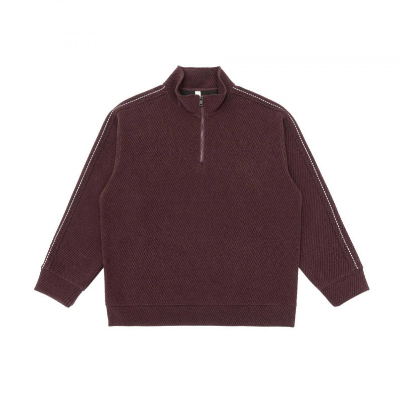 Unisex Short-Cut Structured Knit Half-Zip Sweater with Distinctive Contrast Stitch Mune Fashion