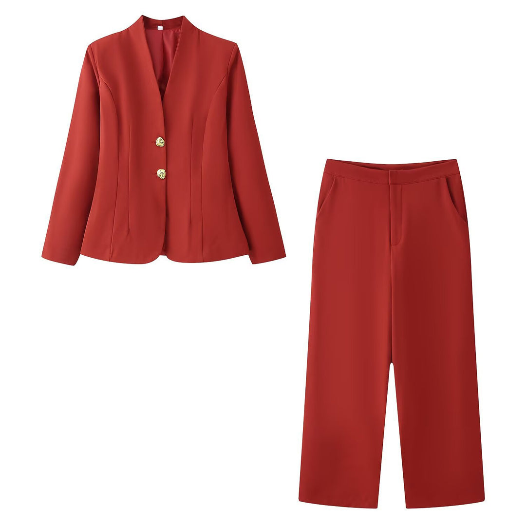 Women Tailored Blazer with V‑Neck, Seamless Silhouette and Decorative Buttons Mune Fashion