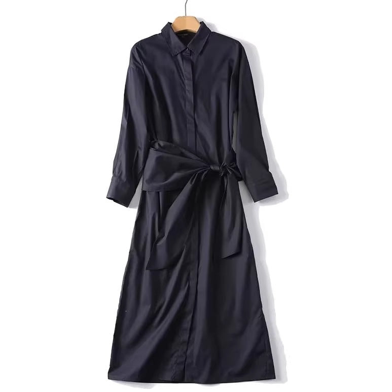 Women Oversized Button-Down Dress with Side Knot Belt and Midi Length Mune Fashion