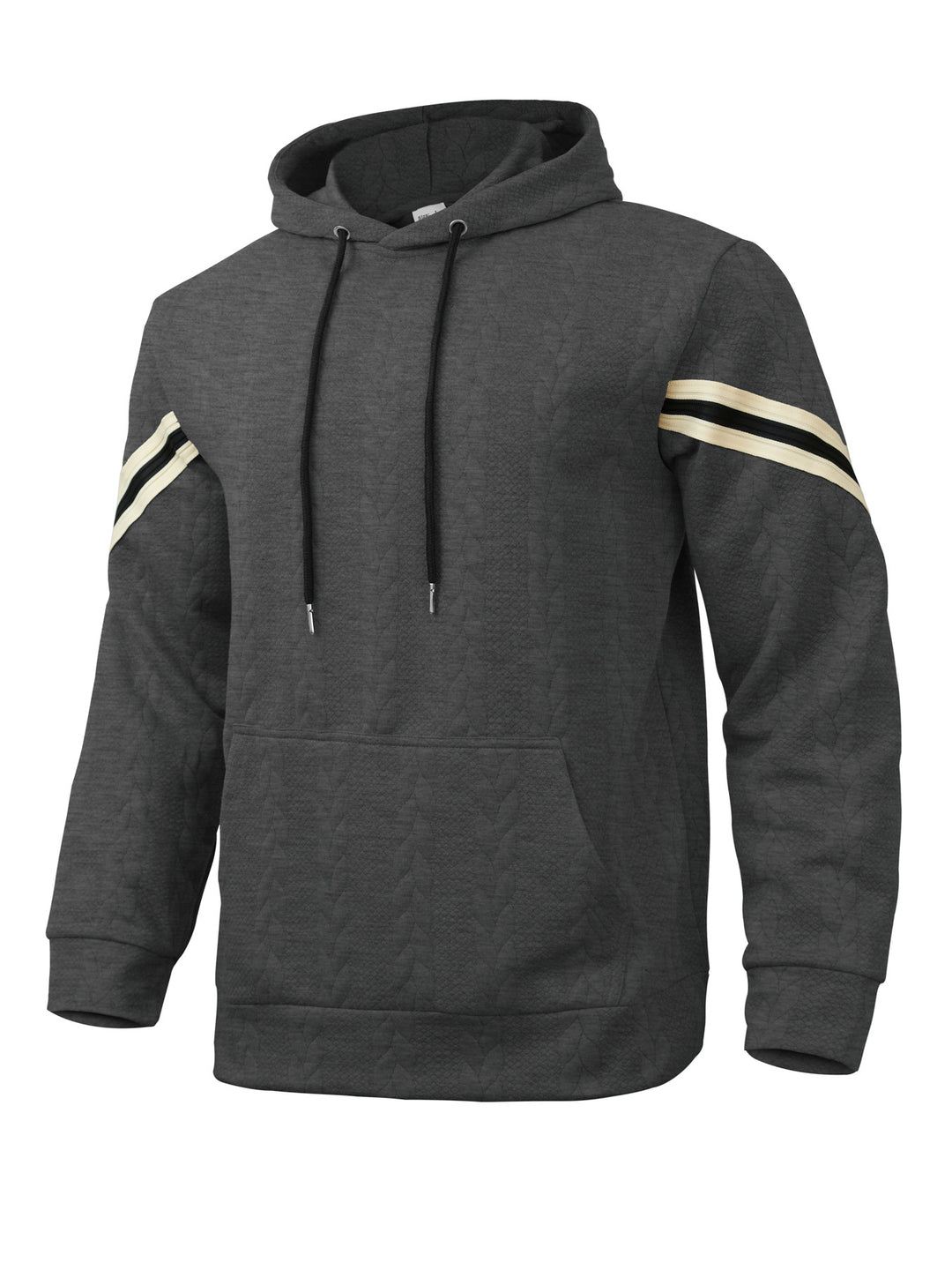 Men's Cable Knit Hoodie with Kangaroo Pocket and Contrast Stripes Mune Fashion