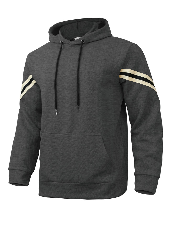 Men's Cable Knit Hoodie with Kangaroo Pocket and Contrast Stripes Mune Fashion