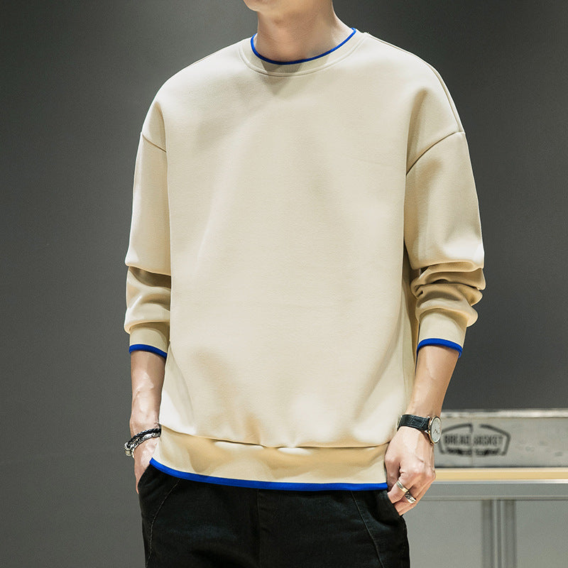 Men's relaxed sweatshirt with contrast piped cuffs and clean round neck Mune Fashion
