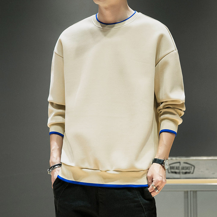 Men's relaxed sweatshirt with contrast piped cuffs and clean round neck Mune Fashion