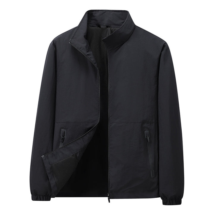 Men's Lightweight Windbreaker Outdoor Jacket with Stand Collar, Two-way Zipper and Concealed Pockets Mune Fashion