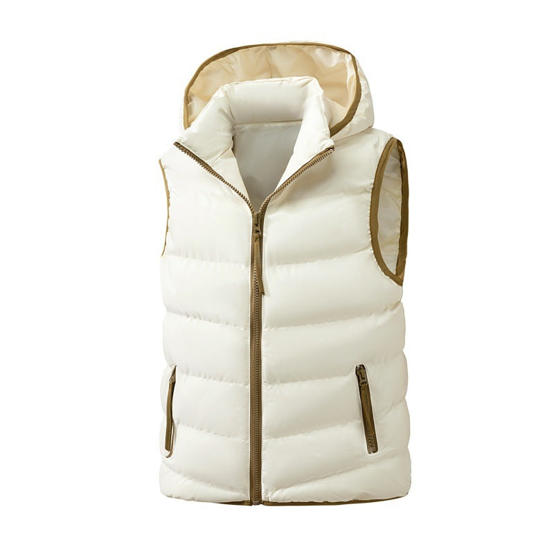 Women lightweight quilted vest with ergonomic hood, synthetic thermal filling and contrasting edging Mune Fashion