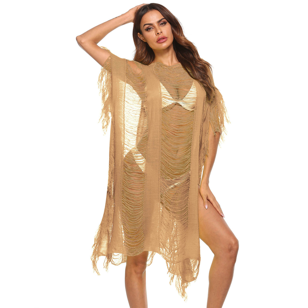 Women's airy beach cover-up with fringed accents Mune Fashion