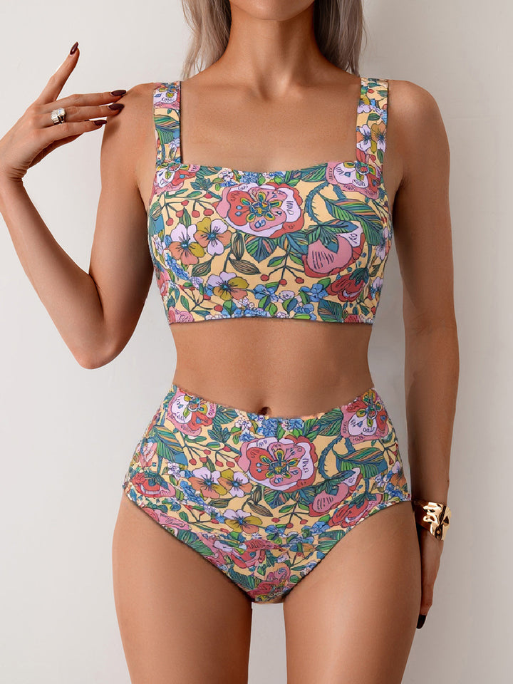 Ladies High-Waisted Swimsuit Set with Floral Pattern Mune Fashion
