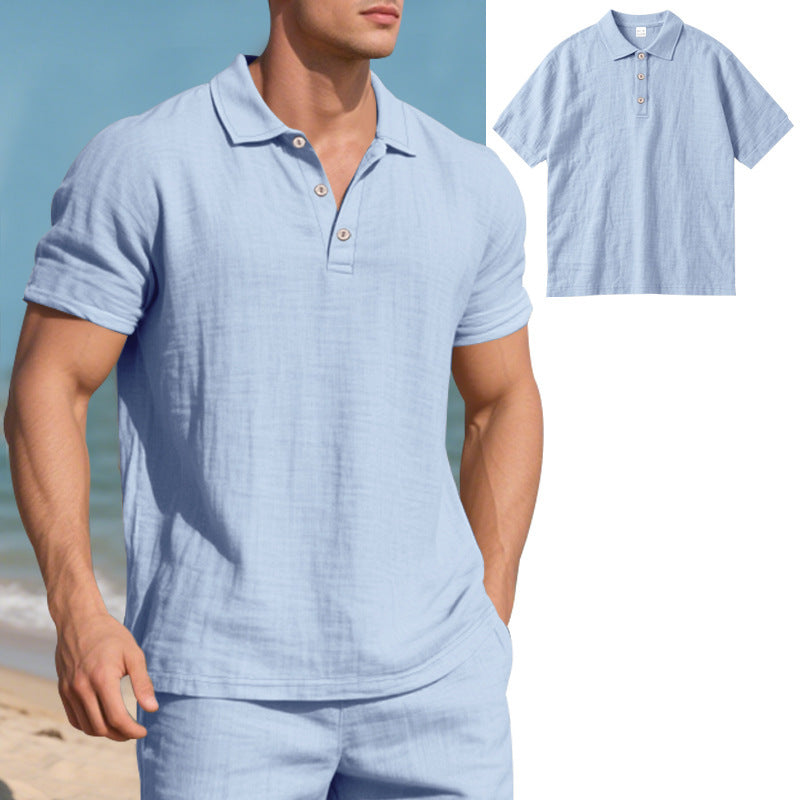 Men's breathable gauze polo shirt with open collar loose fit and button placket Mune Fashion