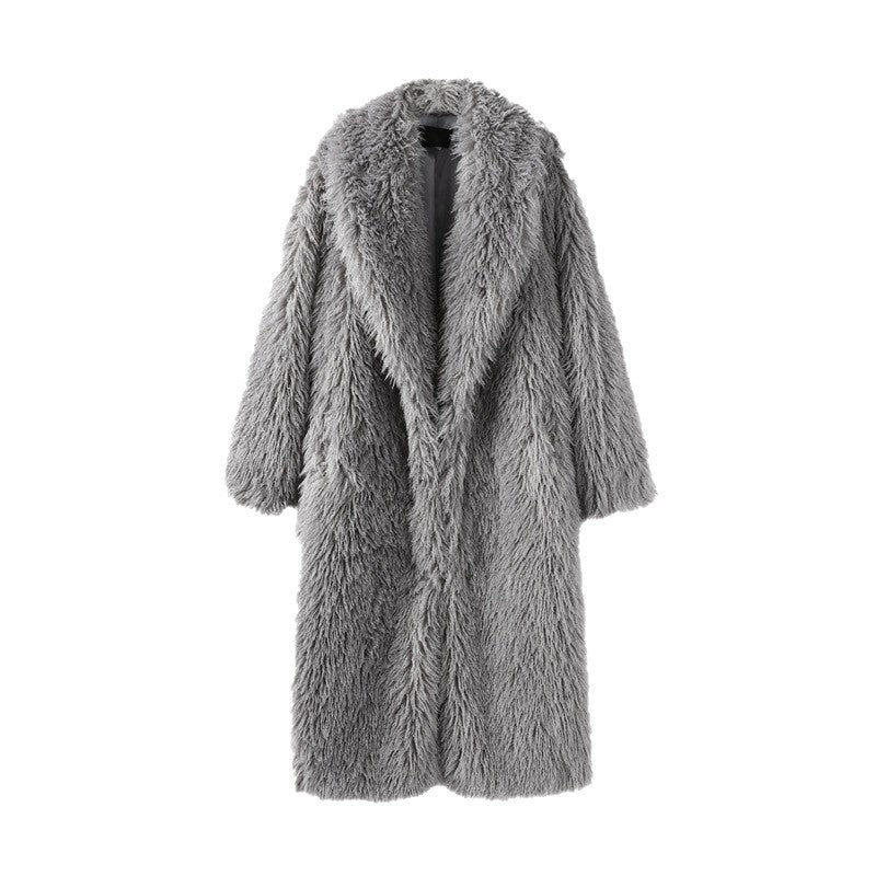 Women's Maxi Long Faux Fur Coat with Long Pile and Oversized Silhouette Mune Fashion