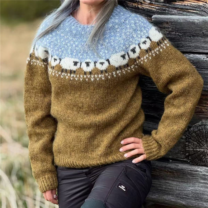 Women's Norwegian sweater made of wool blend with round neck and traditional Fair Isle yoke Mune Fashion