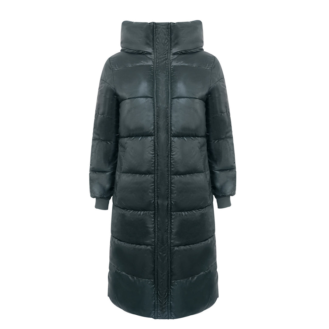 Women Long Puffer Coat with High Stand-Up Collar, Quilted Padding, and Elastic Cuffs Mune Fashion