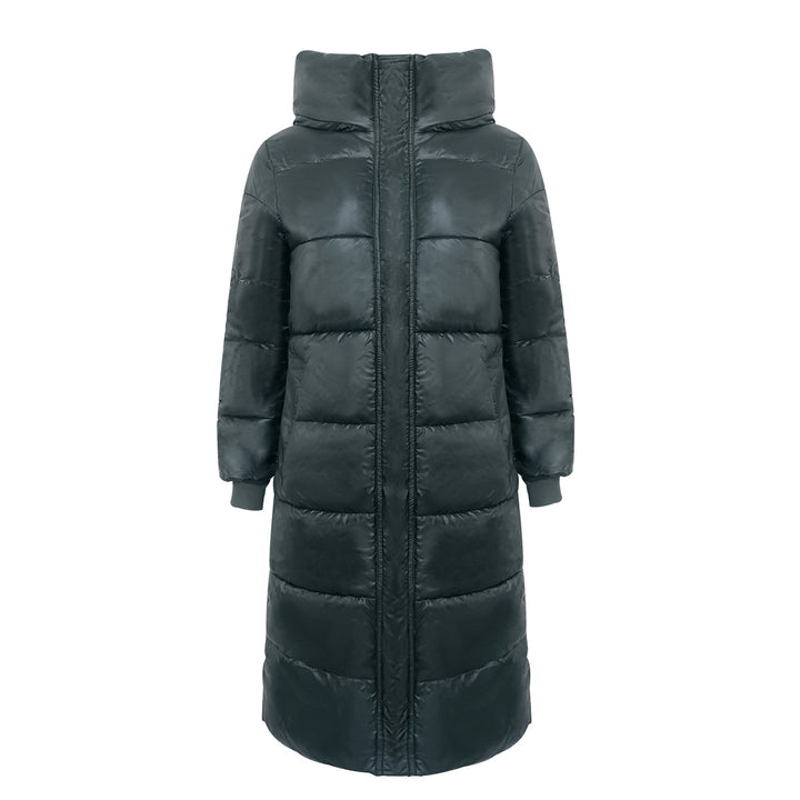 Women Long Puffer Coat with High Stand-Up Collar, Quilted Padding, and Elastic Cuffs Mune Fashion