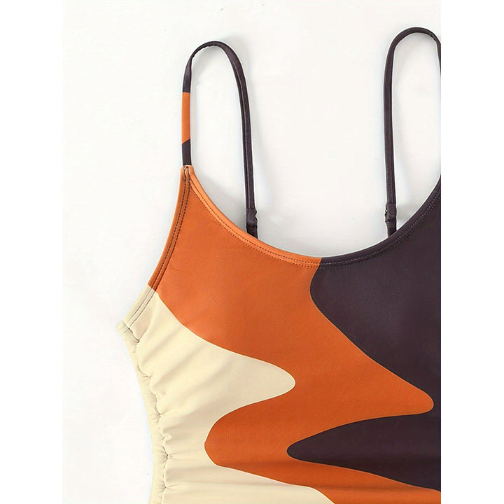 Women's one-piece swimsuit with asymmetric pattern and adjustable tie Mune Fashion