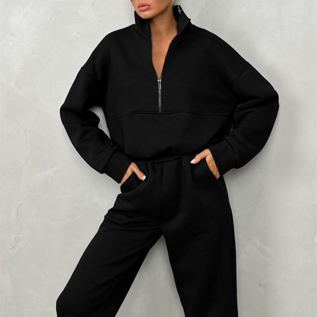 Women's cropped Half-Zip fleece set two-piece with high waistband and elastic cuffs Mune Fashion