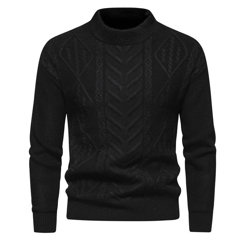 Men's Structured Mockneck Knitted Sweater with Cable and Chevron Pattern Mune Fashion