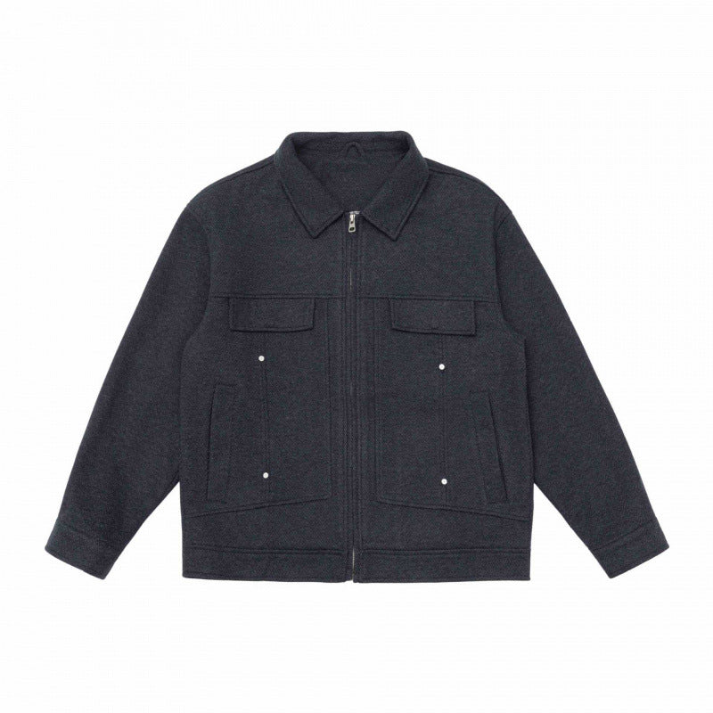 Men's Boxy Shirt Jacket with Zipper, Chest Flaps and Patch Pockets Mune Fashion