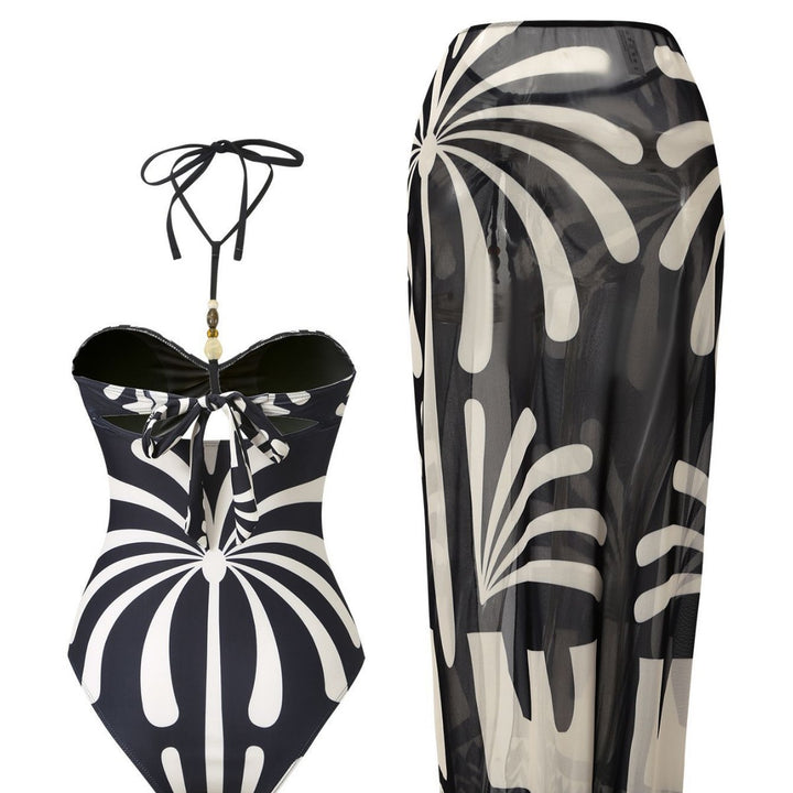 Ladies Elegant Bandeau Swimsuit with Matching Transparent Long Skirt Mune Fashion