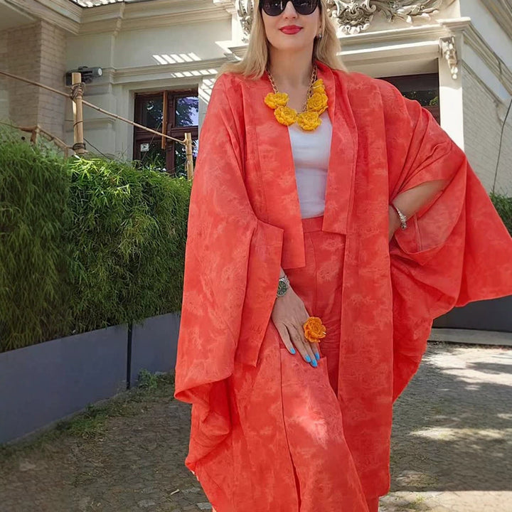 Women Kaftan Blazer Set with kimono-style sleeves and wide Palazzo pants cut Mune Fashion