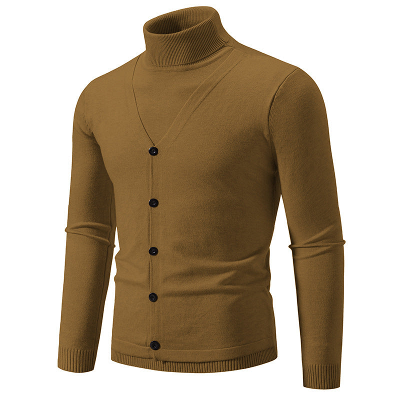 Men's Fine Turtleneck Sweater with Decorative Button Placket and Slim Silhouette Mune Fashion