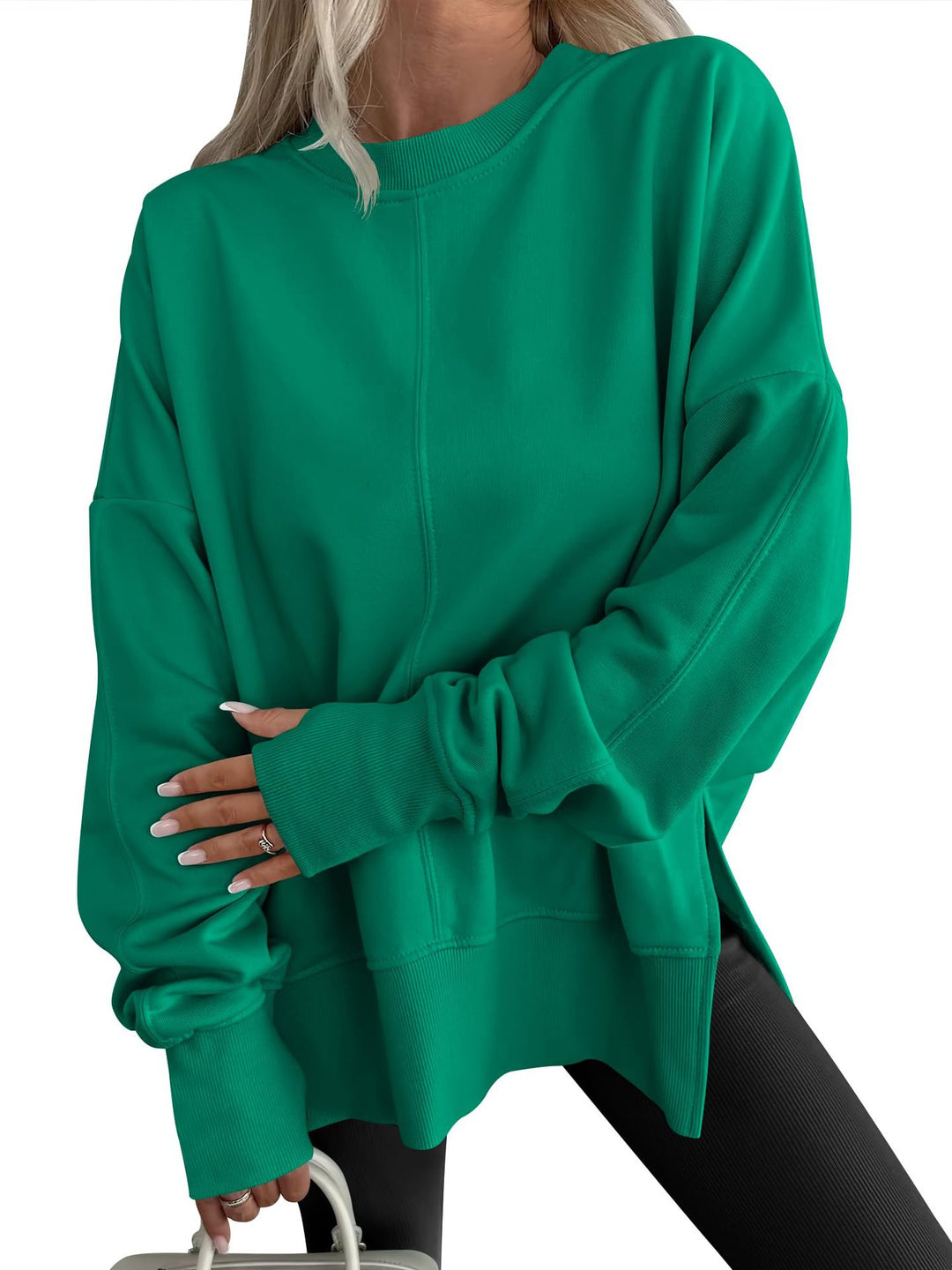 Women Oversize Sweatshirt with Center Seams, Round Neck and Drop Shoulder Mune Fashion