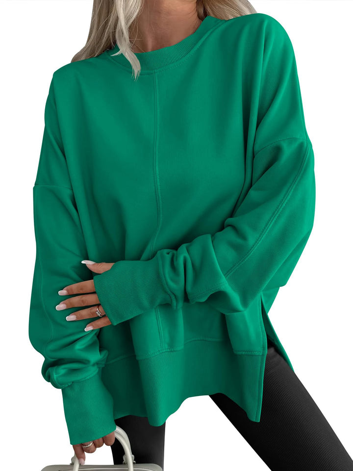 Women Oversize Sweatshirt with Center Seams, Round Neck and Drop Shoulder Mune Fashion