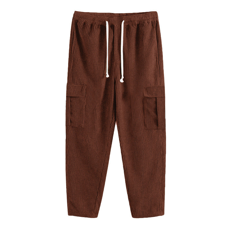 Men's tapered corduroy joggers with elastic drawstring waistband and patch flap pockets Mune Fashion