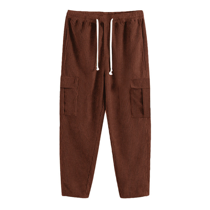 Men's tapered corduroy joggers with elastic drawstring waistband and patch flap pockets Mune Fashion