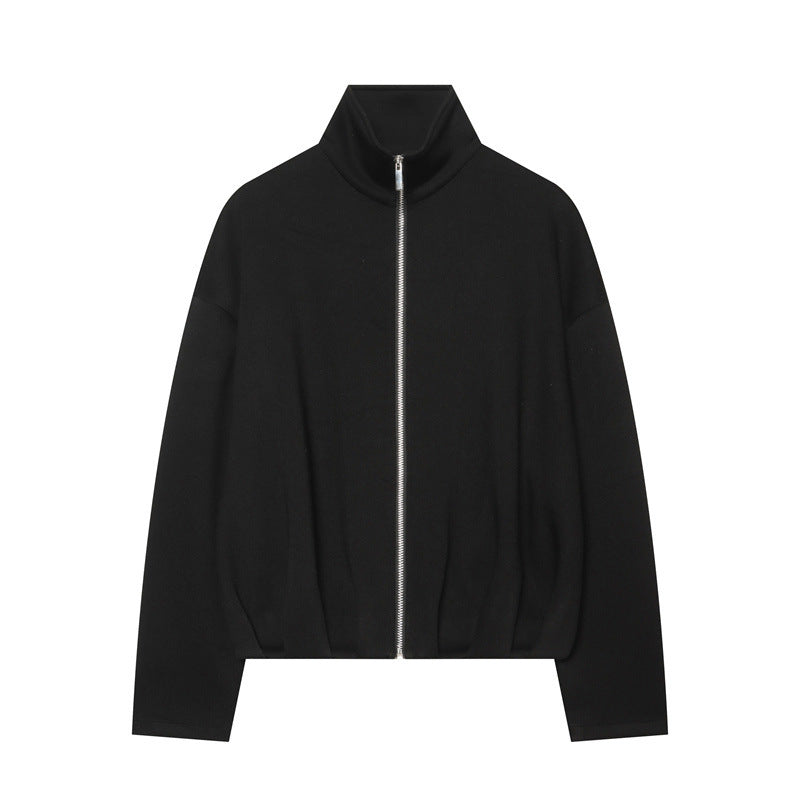 Women Lightweight Zip Cardigan with Stand-Up Collar and Boxy Silhouette Mune Fashion