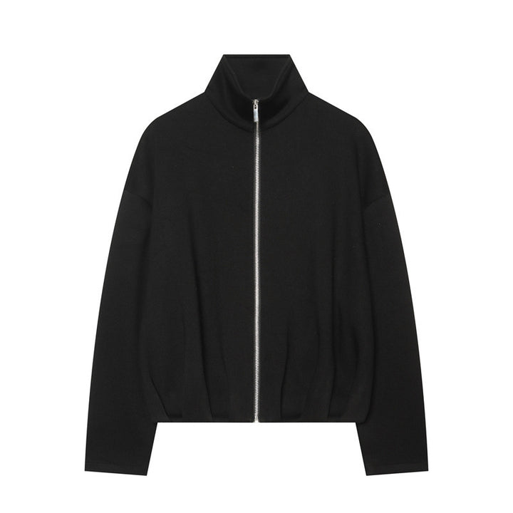 Women Lightweight Zip Cardigan with Stand-Up Collar and Boxy Silhouette Mune Fashion