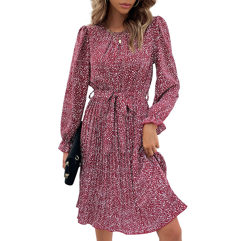 Women's Midi Dress with Waist Belt and Dots Mune Fashion