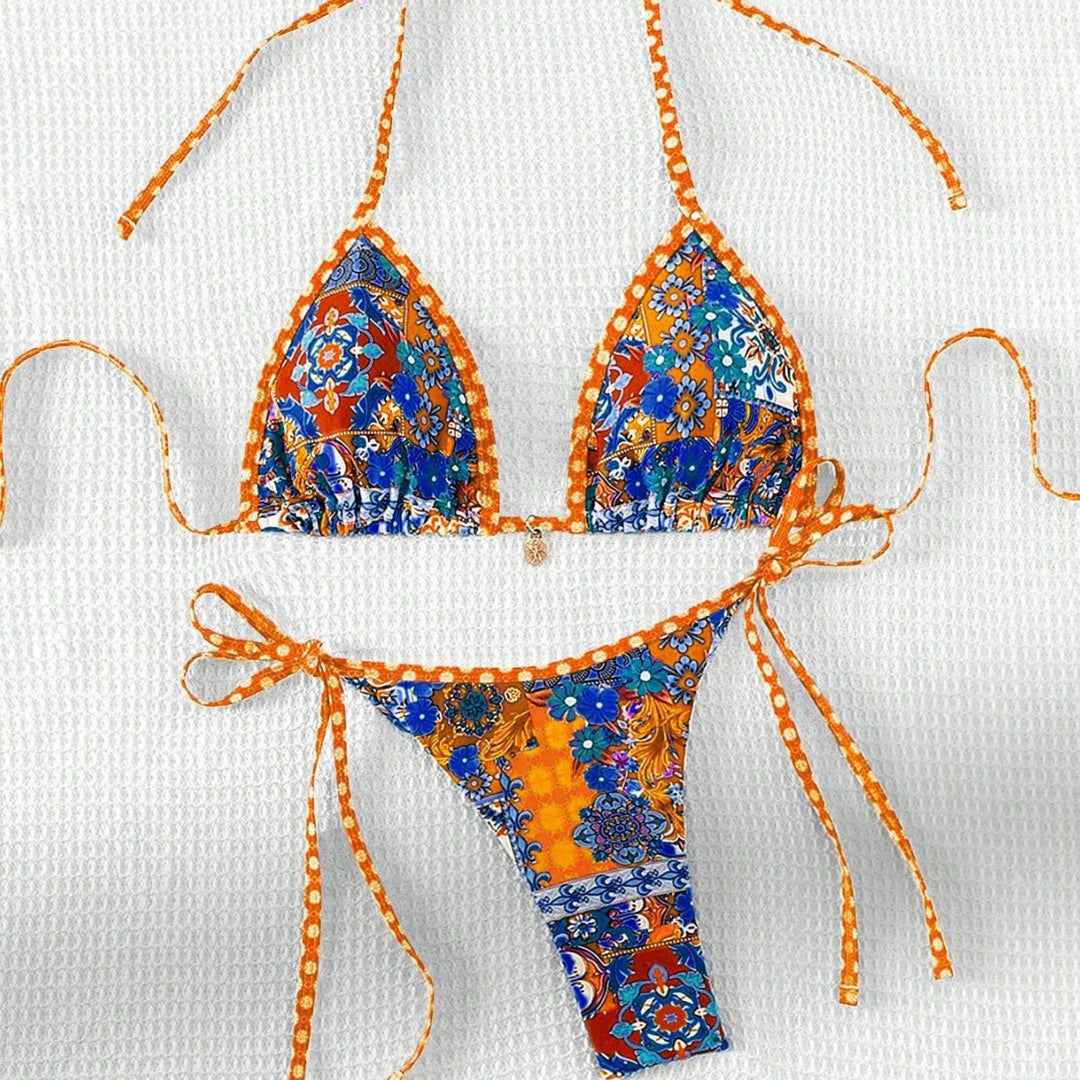 Women's Triangle Bikini with colorful floral pattern and adjustable straps Mune Fashion
