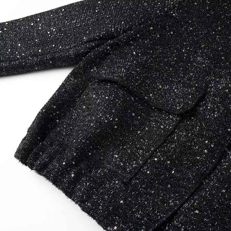 Ladies nan sparkling short boxy jacket with elastic hem and subtle stand-up collar Mune Fashion