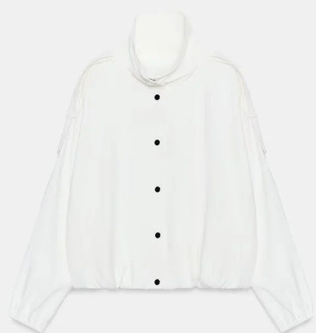 Women’s short-cut boxy blouson with high stand-up collar and dropped shoulders Mune Fashion