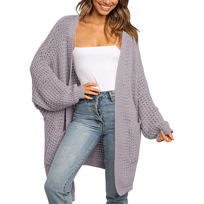 Women's Longer Open Chunky Knit Cardigan in Cocoon Cut with Pockets Mune Fashion