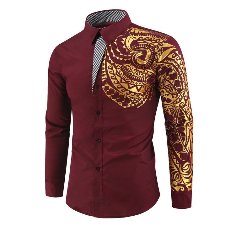 Men's narrow-cut shirt with Polynesian print, contrast collar and sleeve motif Mune Fashion