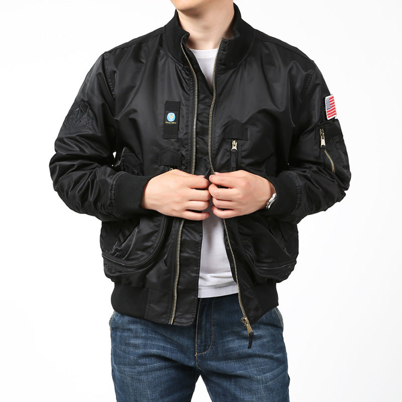 Men's Pilot Bomber Jacket with Utility Arm Pocket, Zipper Front and Ribbed Cuffs Mune Fashion
