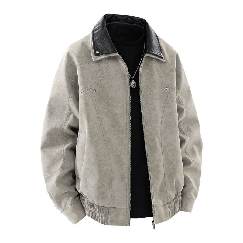 Men's nano velvet look bomber jacket with contrast collar made of structured faux leather and elastic hem Mune Fashion