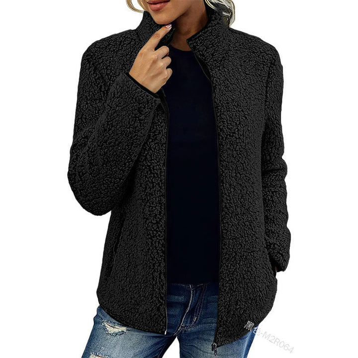 Women's Plush Fleece Jacket with High Collar and Side Pockets Mune