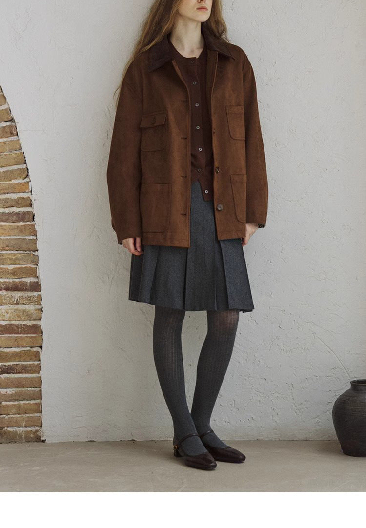 Women Elegant Suede Jacket Mune Fashion