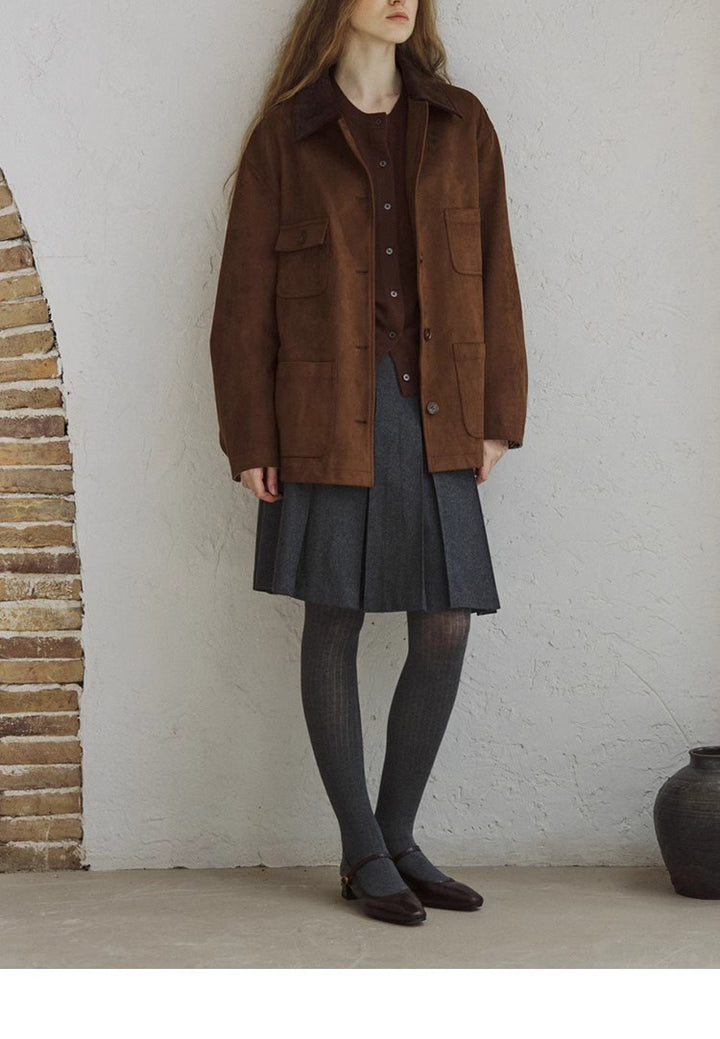 Women Elegant Suede Jacket Mune Fashion