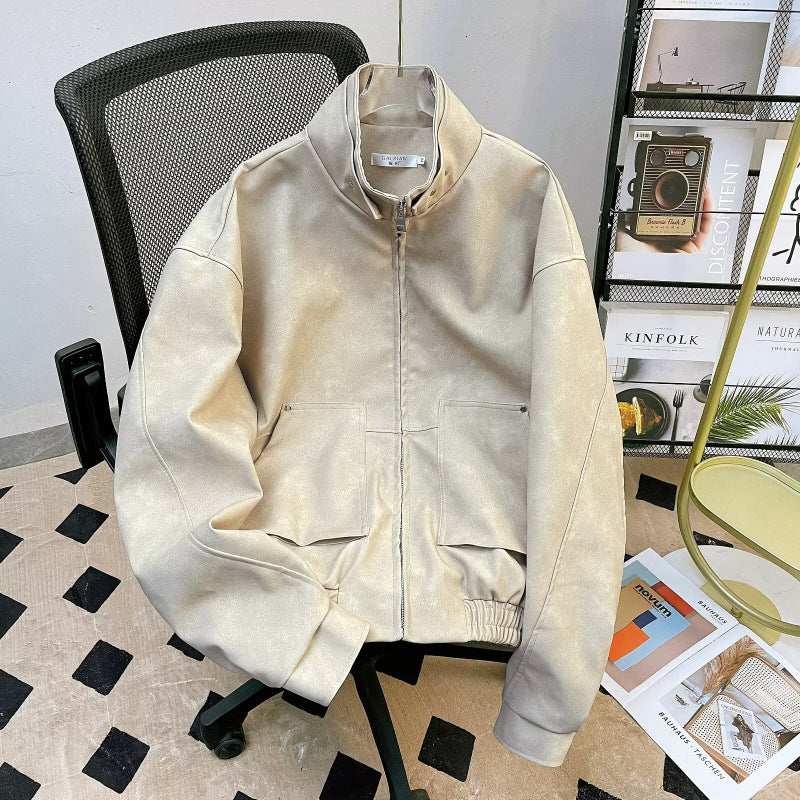Men's Short Stand-Up Collar Jacket made of Faux Suede with Full Zip Mune Fashion