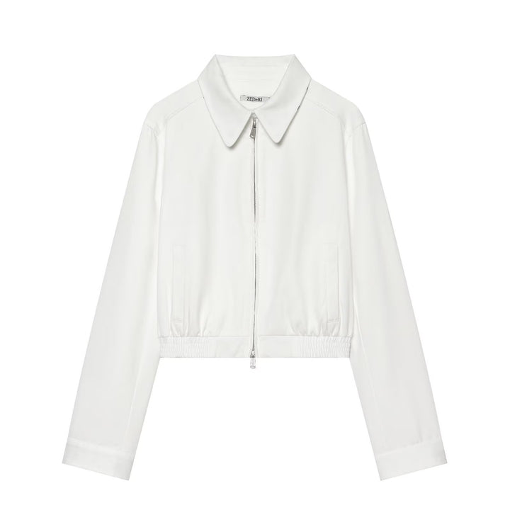 Women's Cropped Blouson Jacket with Shirt Collar, Two-Way Zipper and Elastic Waist Mune Fashion