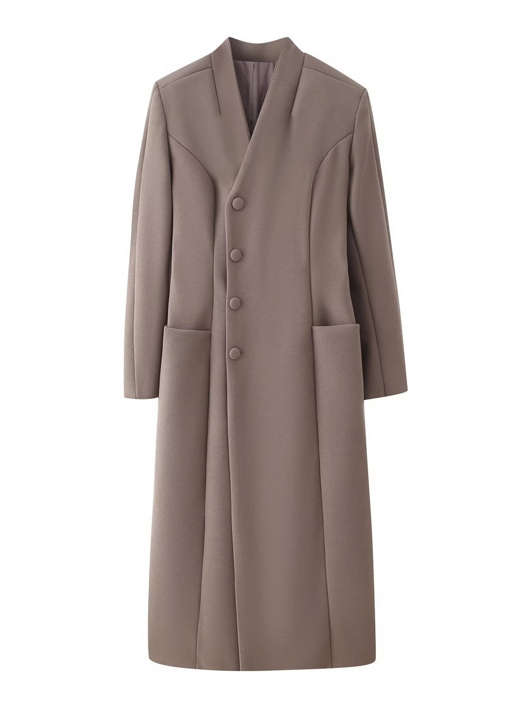Women's Elegant Long Wool Blend Coat with Shawl Collar and Patch Pockets Mune Fashion