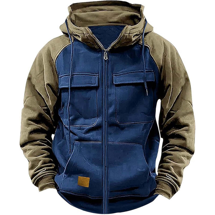 Men's nan Utility hooded jacket with mixed materials, chest pockets, and zipper Mune Fashion
