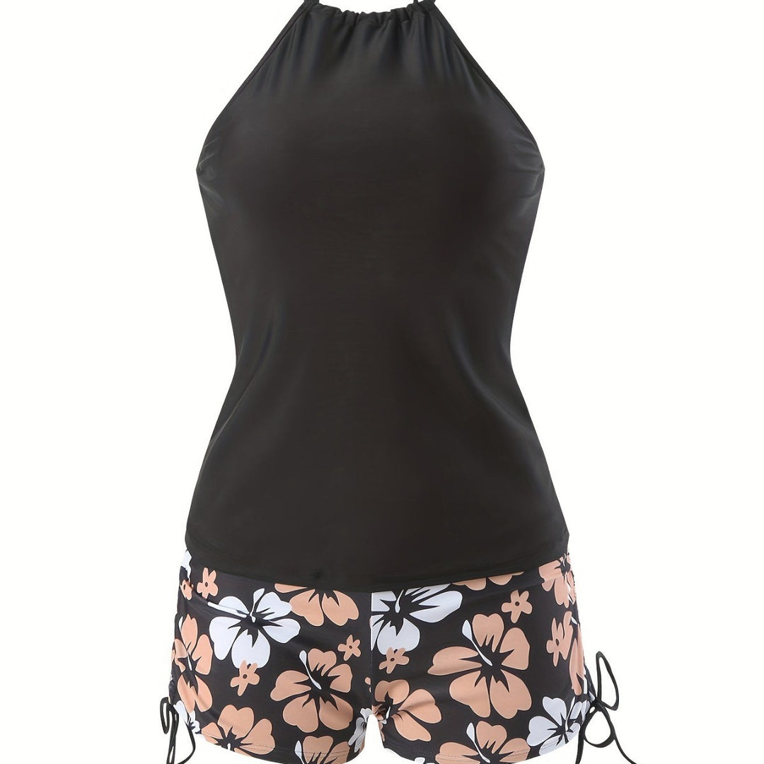 Women's Tankini Set with Casual Top and High-Waisted Shorts Mune Fashion