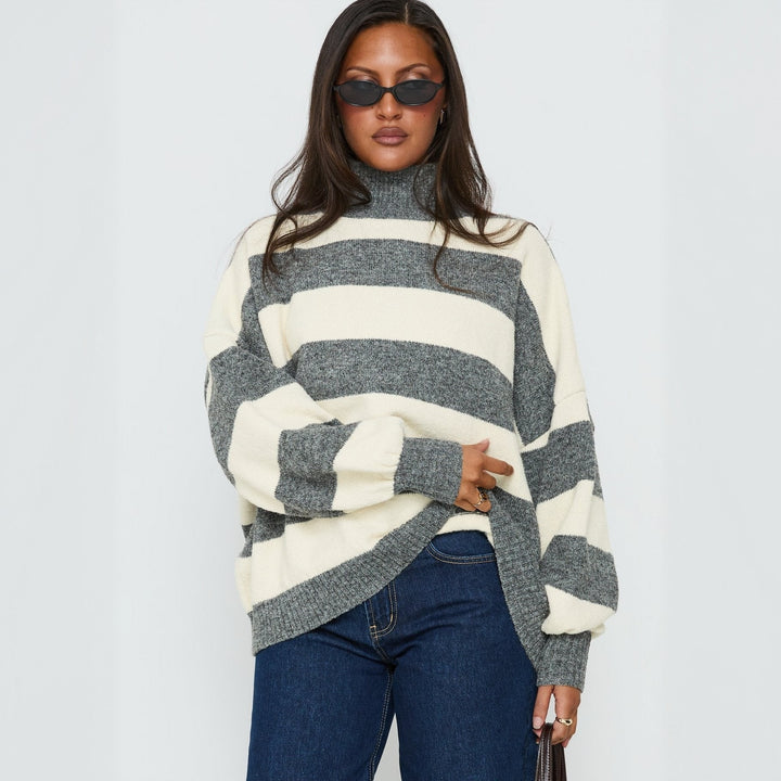 Women's Oversize Striped Sweater with Roll Neck Mune Fashion