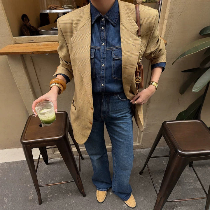 Women's Oversized Glencheck Blazer in a boxy cut with a distinctive shoulder section Mune Fashion