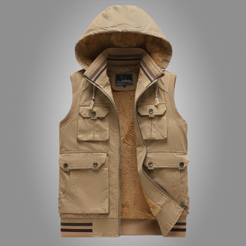 Men's Utility Vest with Hood, Teddy Lining and Multi-Pockets Mune Fashion