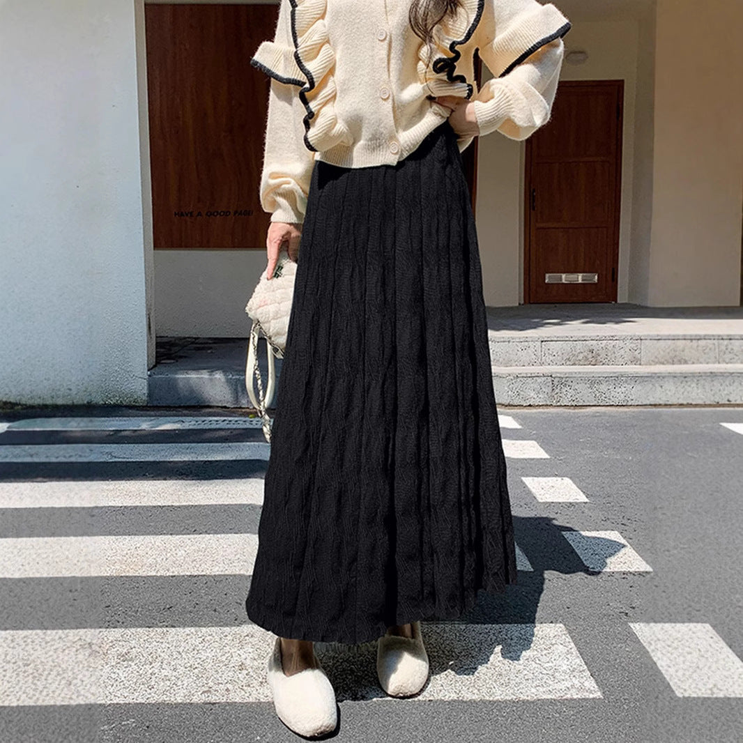 Women's long, elegant knitted skirt with fine wave pattern Mune Fashion